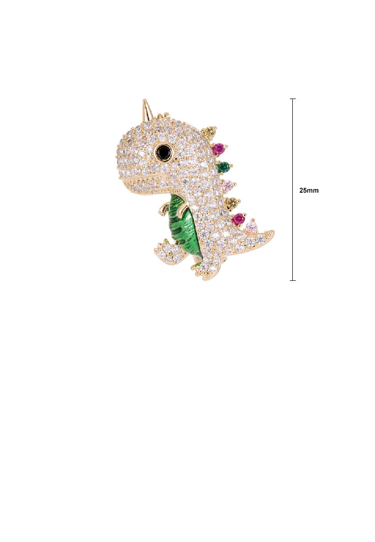Simple and Cute Plated Gold Dinosaur Brooch with Cubic Zirconia - Luxurious Look