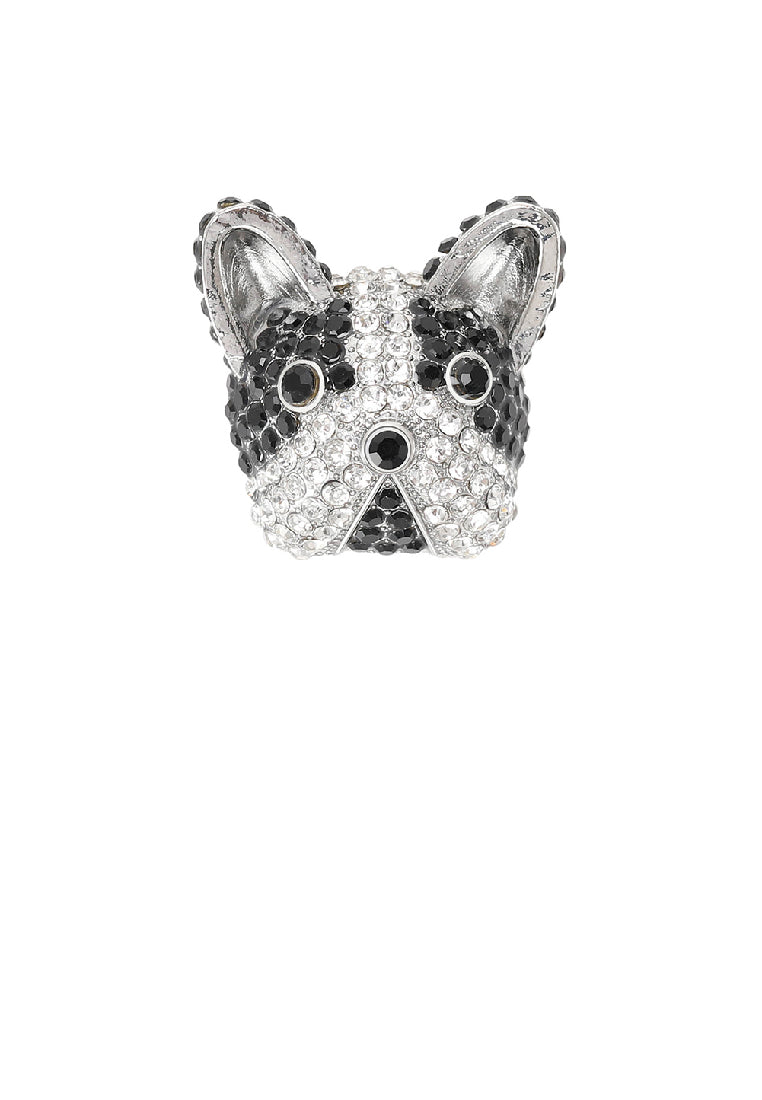 Simple and Cute Black and White Dog Brooch with Cubic Zirconia - Luxurious Look