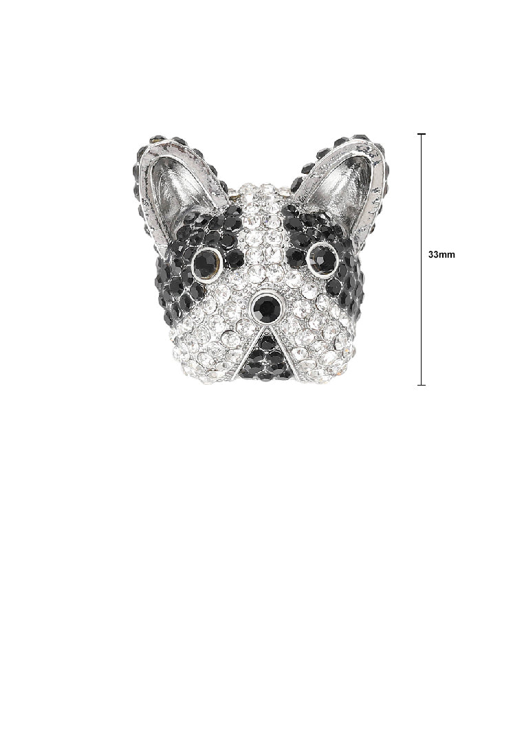 Simple and Cute Black and White Dog Brooch with Cubic Zirconia - Luxurious Look