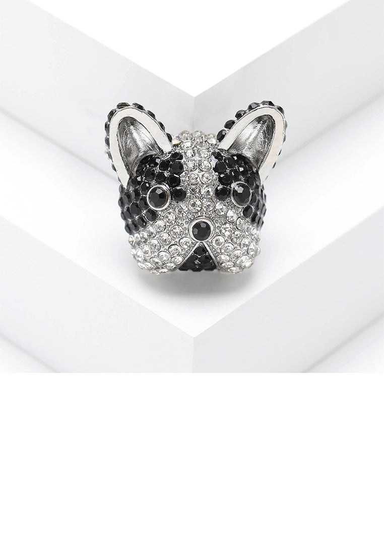 Simple and Cute Black and White Dog Brooch with Cubic Zirconia - Luxurious Look