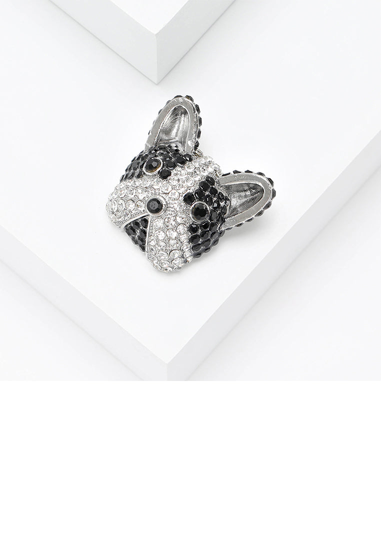 Simple and Cute Black and White Dog Brooch with Cubic Zirconia - Luxurious Look