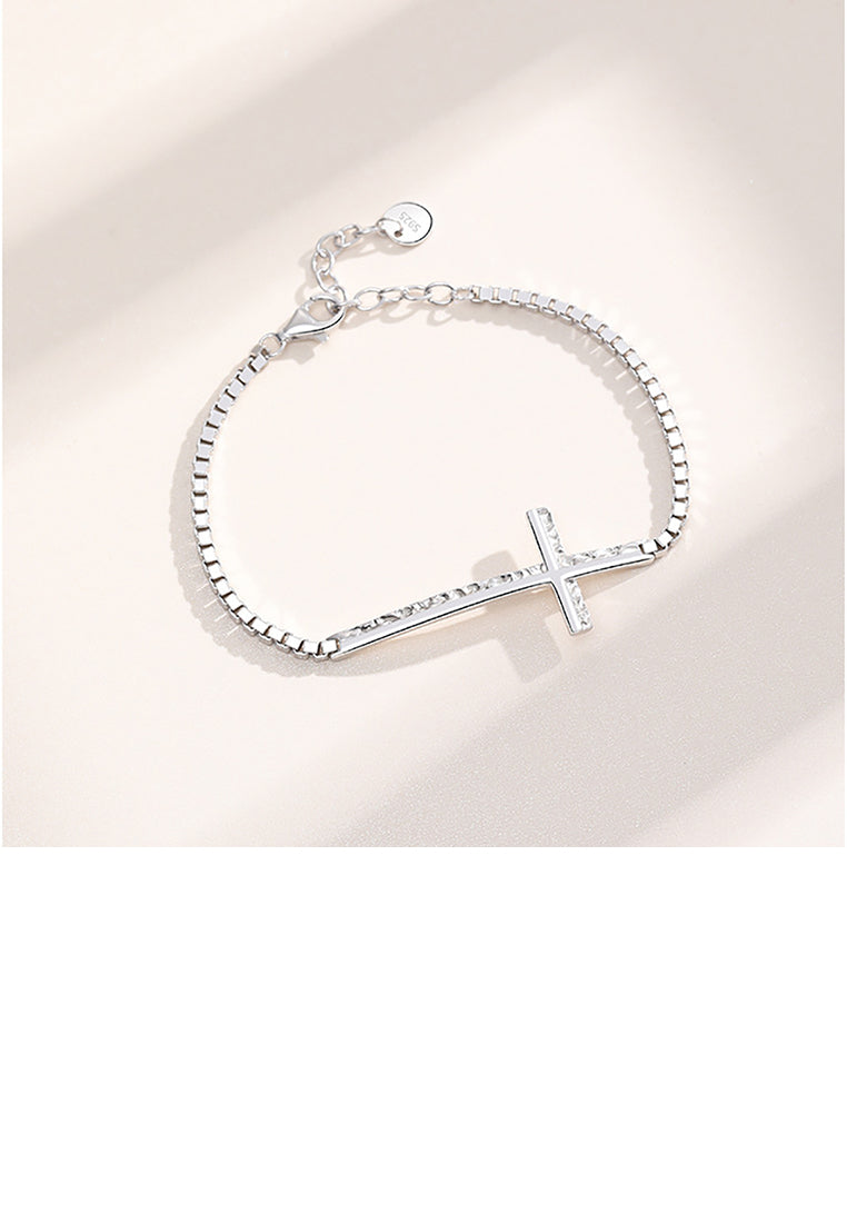 925 Sterling Silver Fashion Simple Cross Bracelet