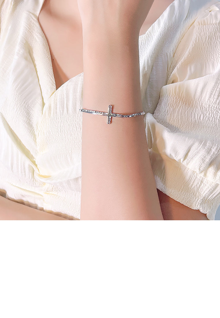925 Sterling Silver Fashion Simple Cross Bracelet