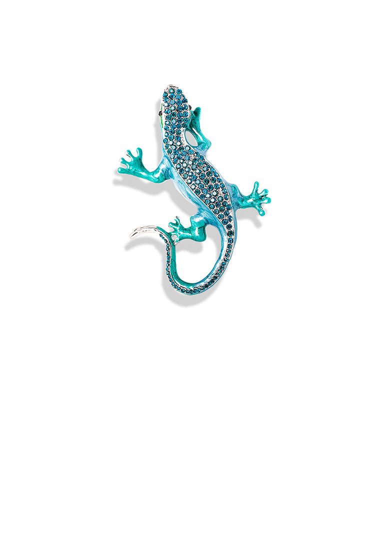 Fashion Personality Plated Gold Enamel Blue Lizard Brooch with Cubic Zirconia - Luxurious Look