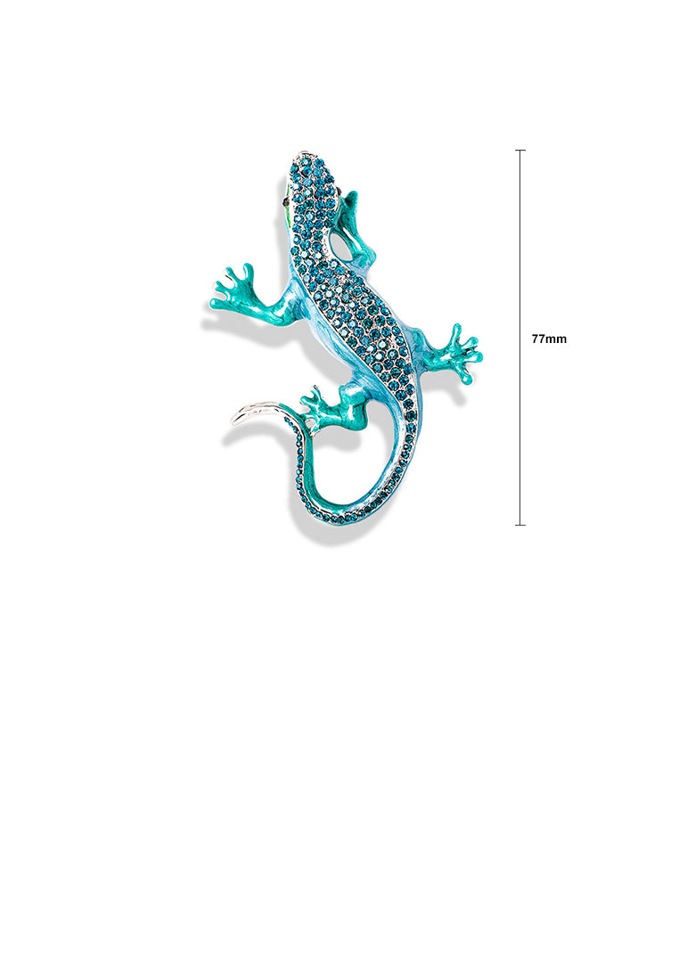 Fashion Personality Plated Gold Enamel Blue Lizard Brooch with Cubic Zirconia - Luxurious Look
