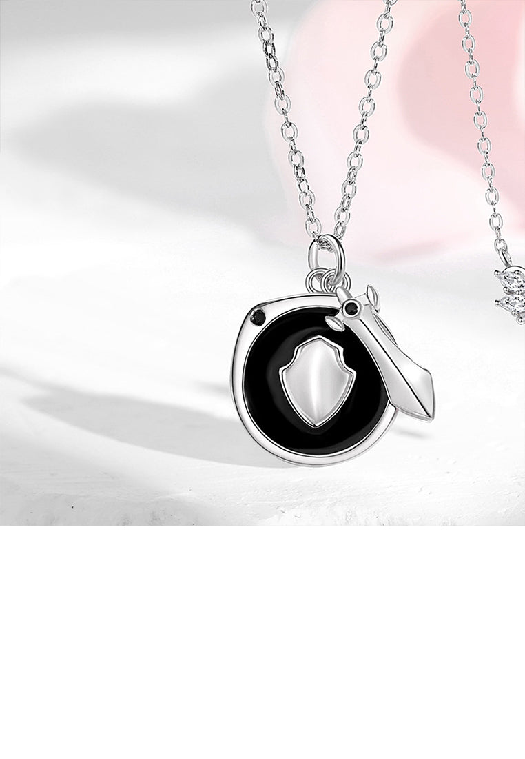 925 Sterling Silver Fashion Creative Knight Shield Sword Pendant with Cubic Zirconia and Couple Necklace For Men - Luxurious Look