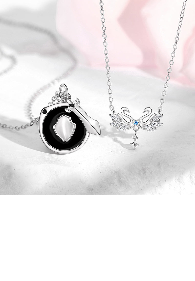925 Sterling Silver Fashion Creative Knight Shield Sword Pendant with Cubic Zirconia and Couple Necklace For Men - Luxurious Look