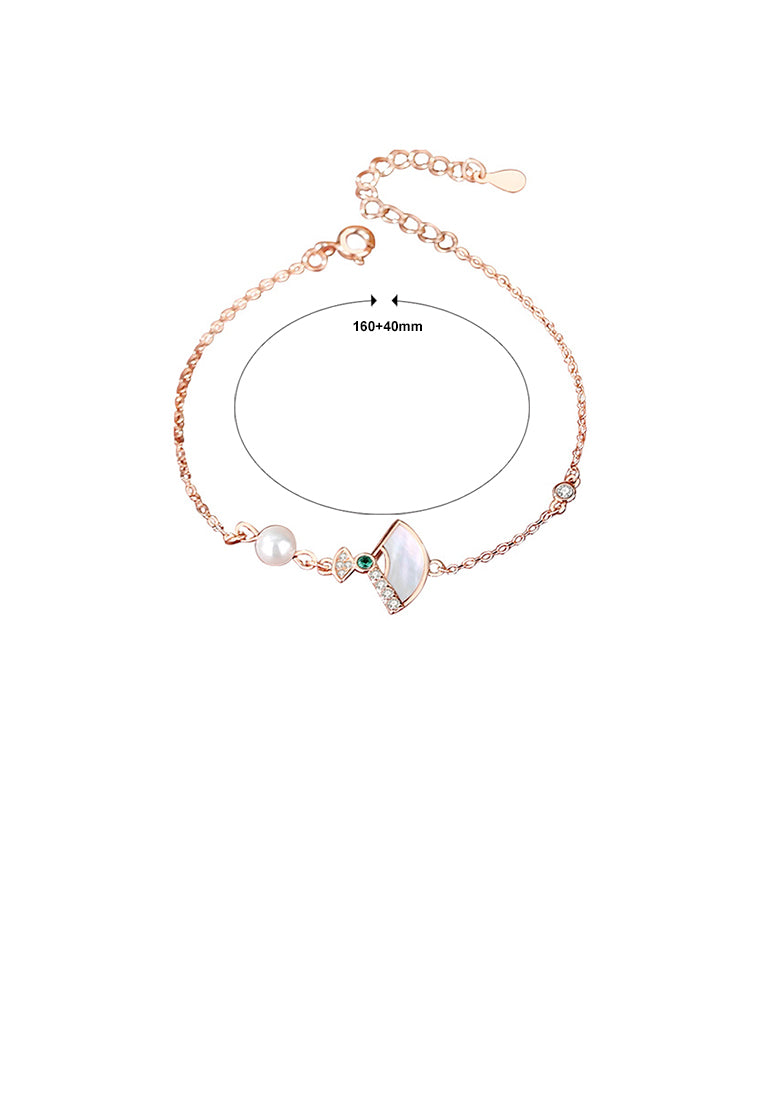 925 Sterling Silver Plated Rose Gold Fashion Chinese Style Imitation Pearl Bracelet with Cubic Zirconia - Luxurious Look