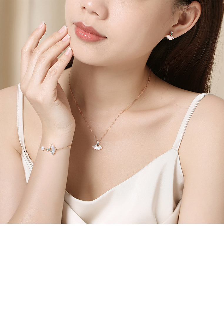 925 Sterling Silver Plated Rose Gold Fashion Chinese Style Imitation Pearl Bracelet with Cubic Zirconia - Luxurious Look