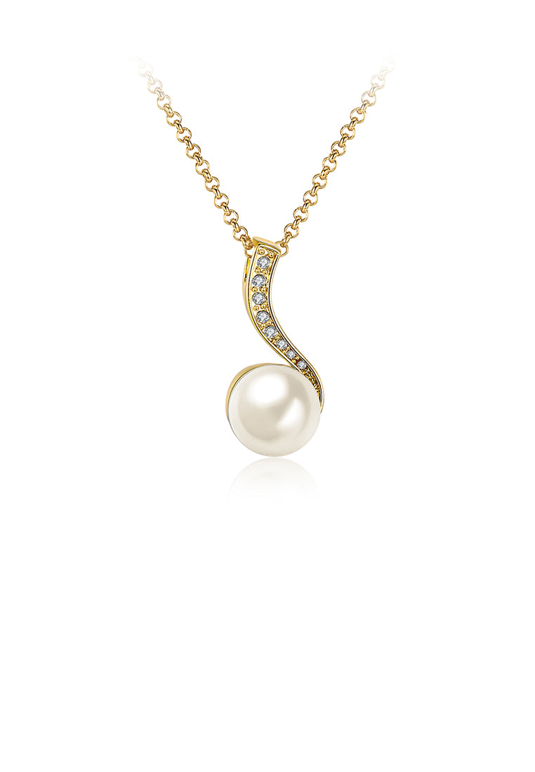 Elegant and Fashion Plated Gold Pearl Pendant with Austrian Element Crystal and Necklace - Luxurious Look