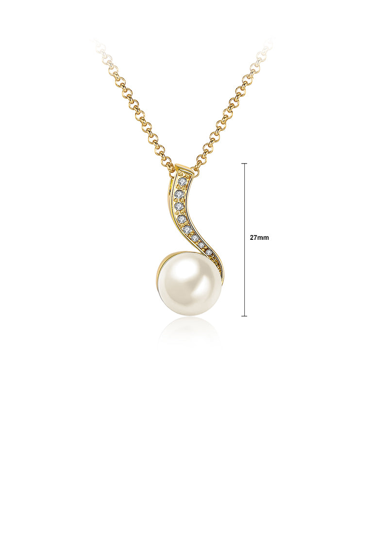 Elegant and Fashion Plated Gold Pearl Pendant with Austrian Element Crystal and Necklace - Luxurious Look