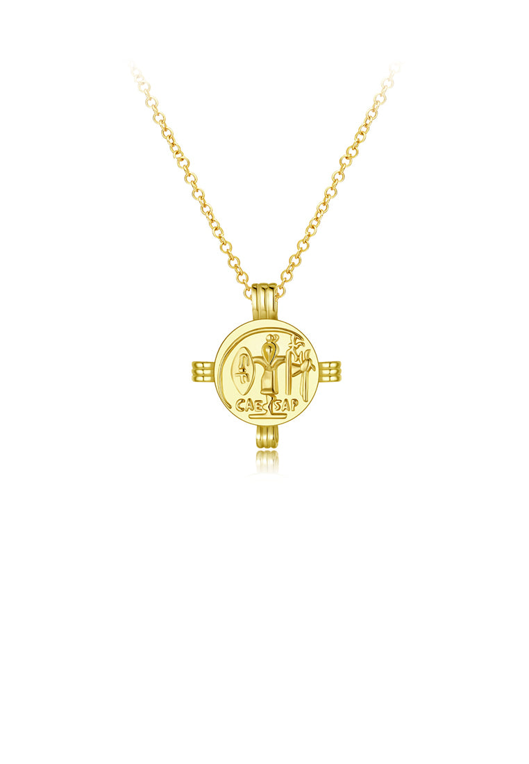 Fashion Elegant Plated Gold Cross Round Pendant with Necklace