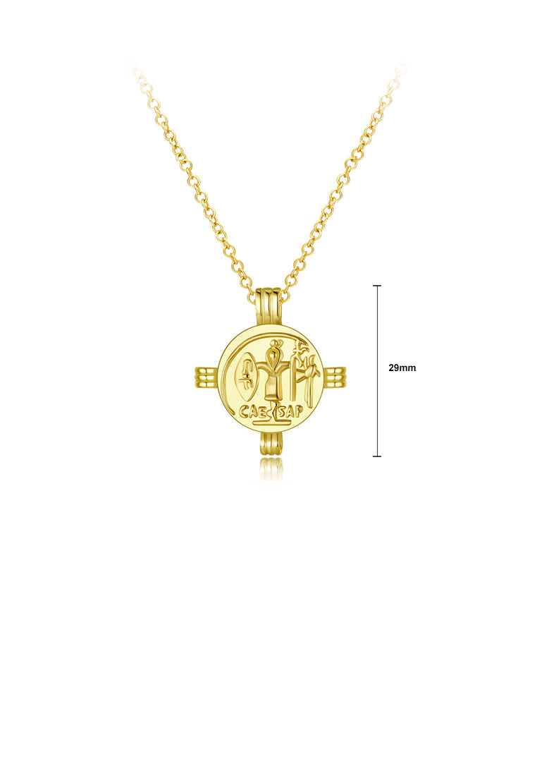 Fashion Elegant Plated Gold Cross Round Pendant with Necklace