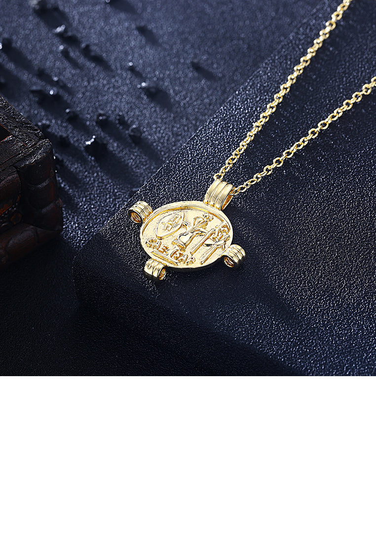 Fashion Elegant Plated Gold Cross Round Pendant with Necklace