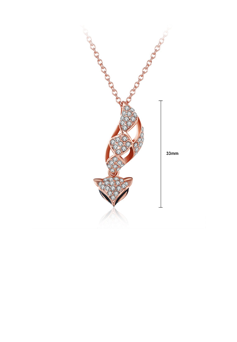 Fashio Plated Rose Gold Fox Pendant with Austrian Element Crystal and Necklace