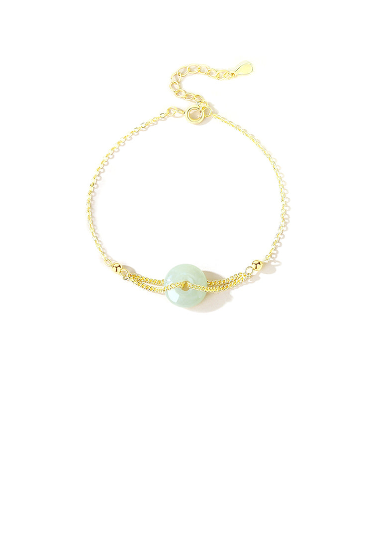 925 Sterling Silver Plated Gold Fashion Simple Safety Buckle Double Chain Bracelet