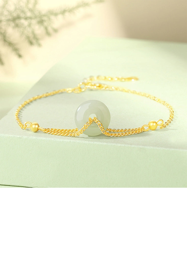 925 Sterling Silver Plated Gold Fashion Simple Safety Buckle Double Chain Bracelet
