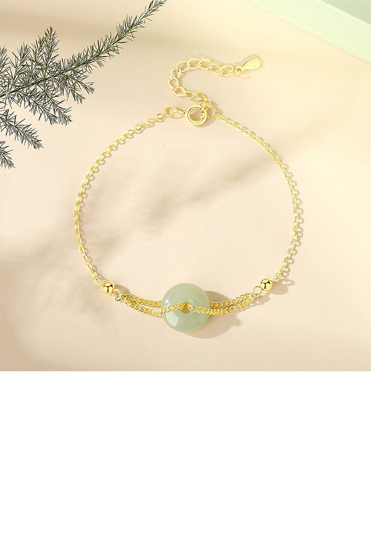 925 Sterling Silver Plated Gold Fashion Simple Safety Buckle Double Chain Bracelet