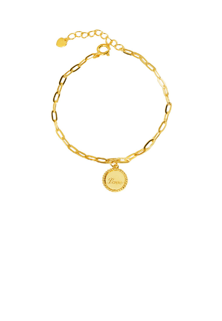 925 Sterling Silver Plated Gold Simple Fashion Love Geometric Round Chain Bracelet