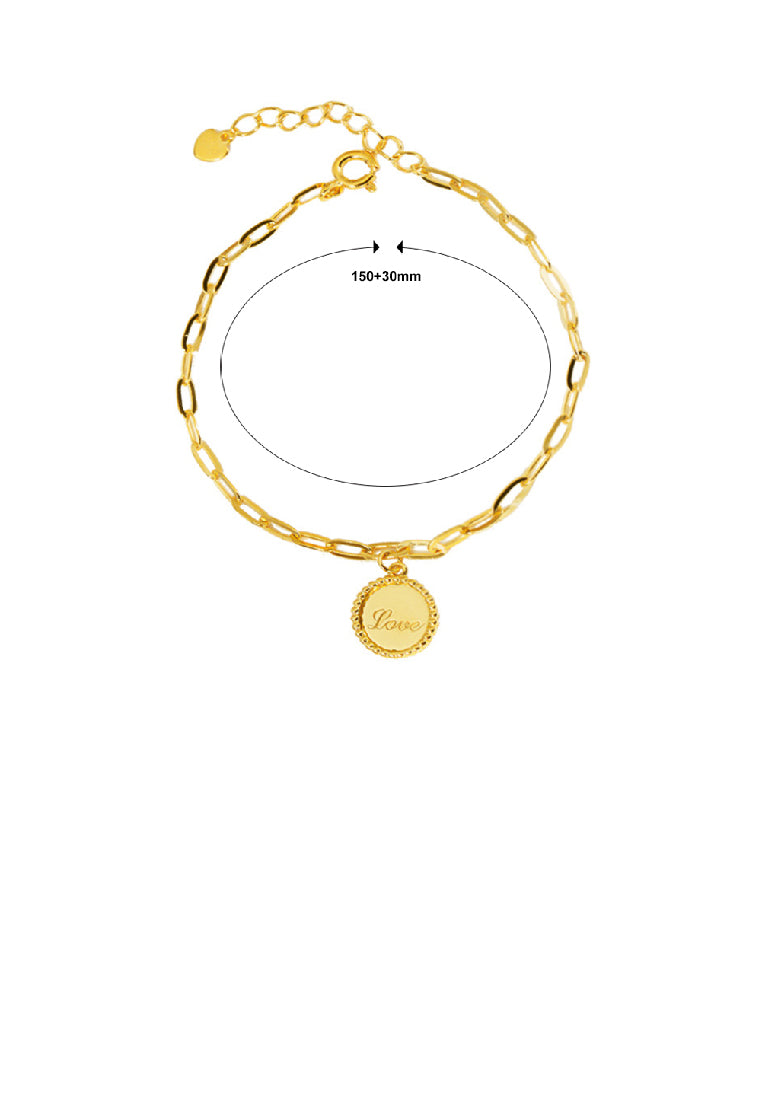 925 Sterling Silver Plated Gold Simple Fashion Love Geometric Round Chain Bracelet