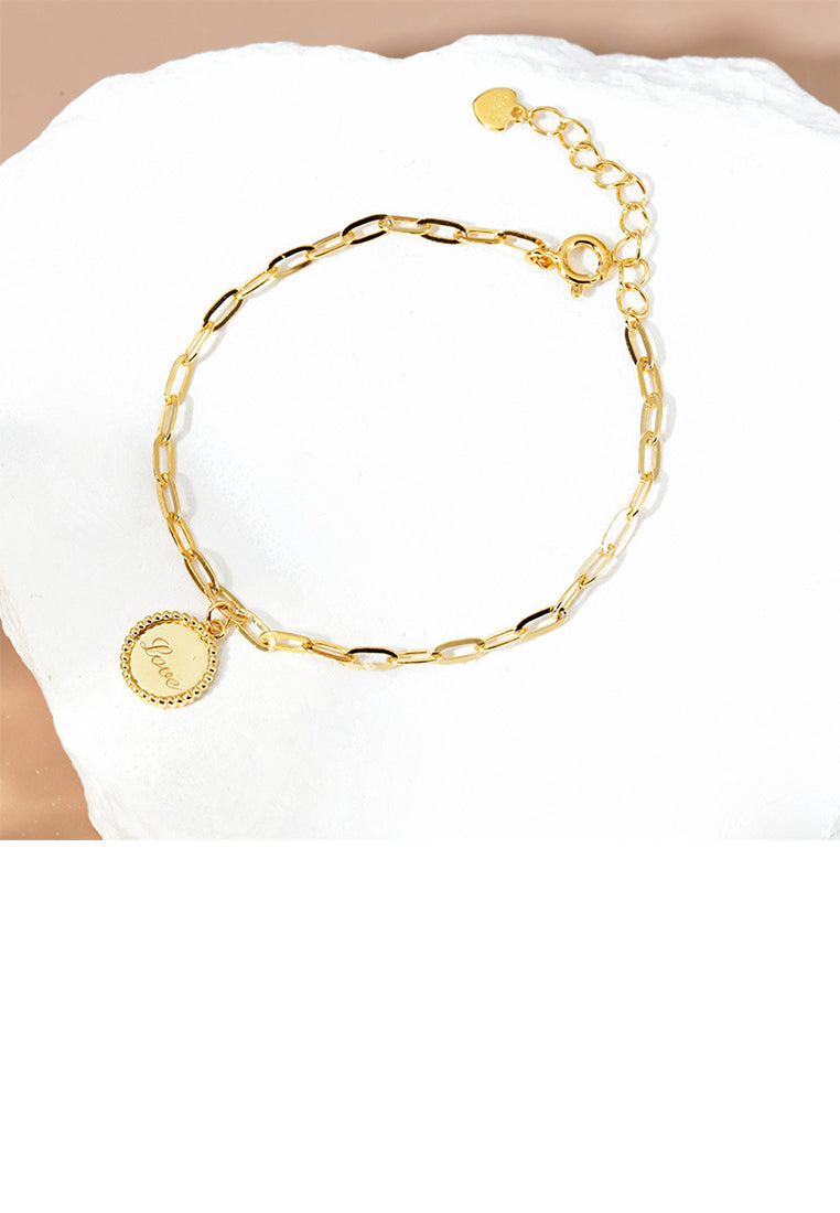 925 Sterling Silver Plated Gold Simple Fashion Love Geometric Round Chain Bracelet