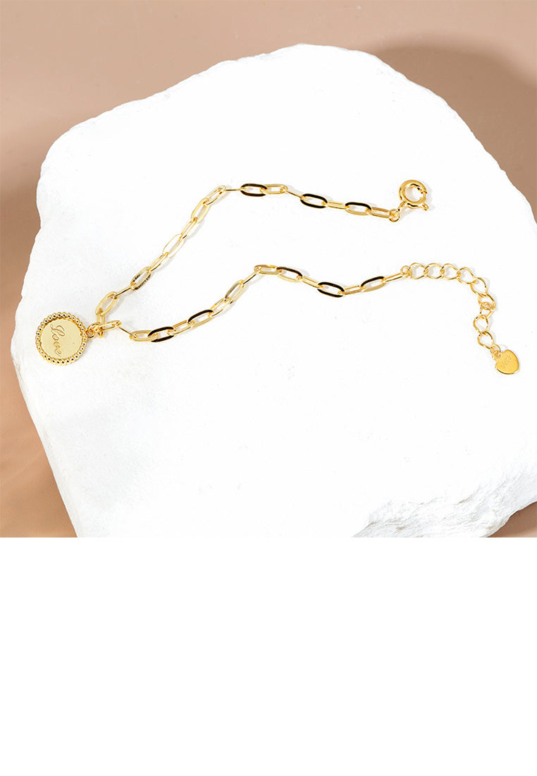 925 Sterling Silver Plated Gold Simple Fashion Love Geometric Round Chain Bracelet