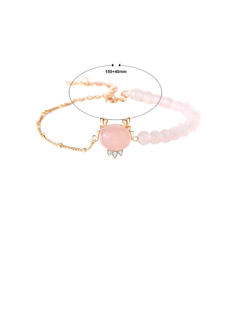 925 Sterling Silver Plated Rose Gold Fashion Temperament Dragon Pink Crystal Beaded Stitching Bracelet with Cubic Zirconia - Luxurious Look - Vibrant Color