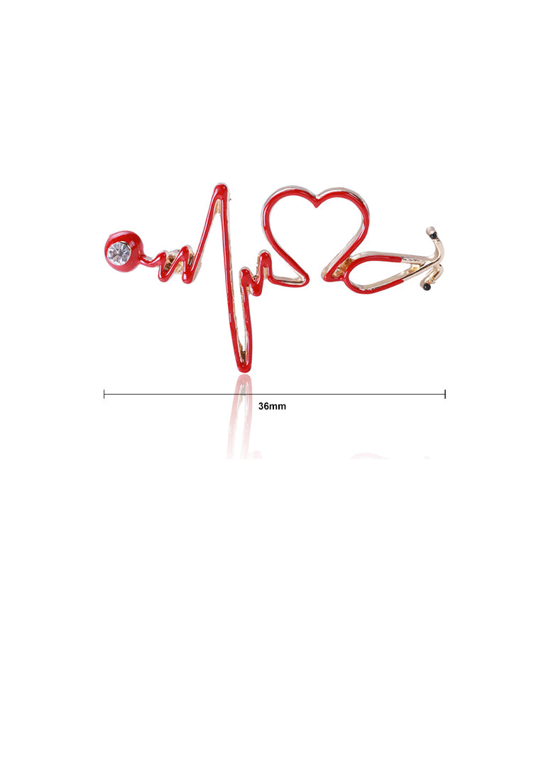 Fashion Temperament Plated Gold Enamel Red ECG Heart-shaped Brooch with Cubic Zirconia - Luxurious Look - Vibrant Color