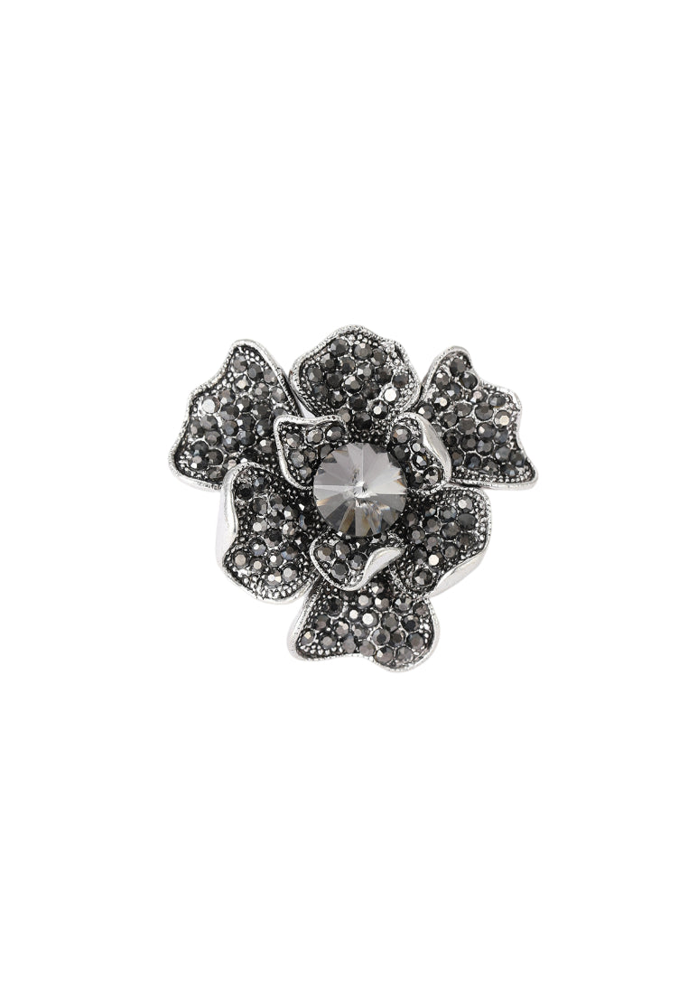 Fashion and Elegant Hollow Flower Brooch with Black Cubic Zirconia - Luxurious Look