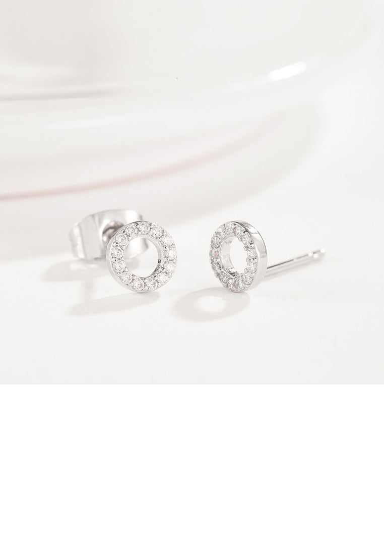 Simple Geometric Hollow Round Cubic Zircon Stud Earrings