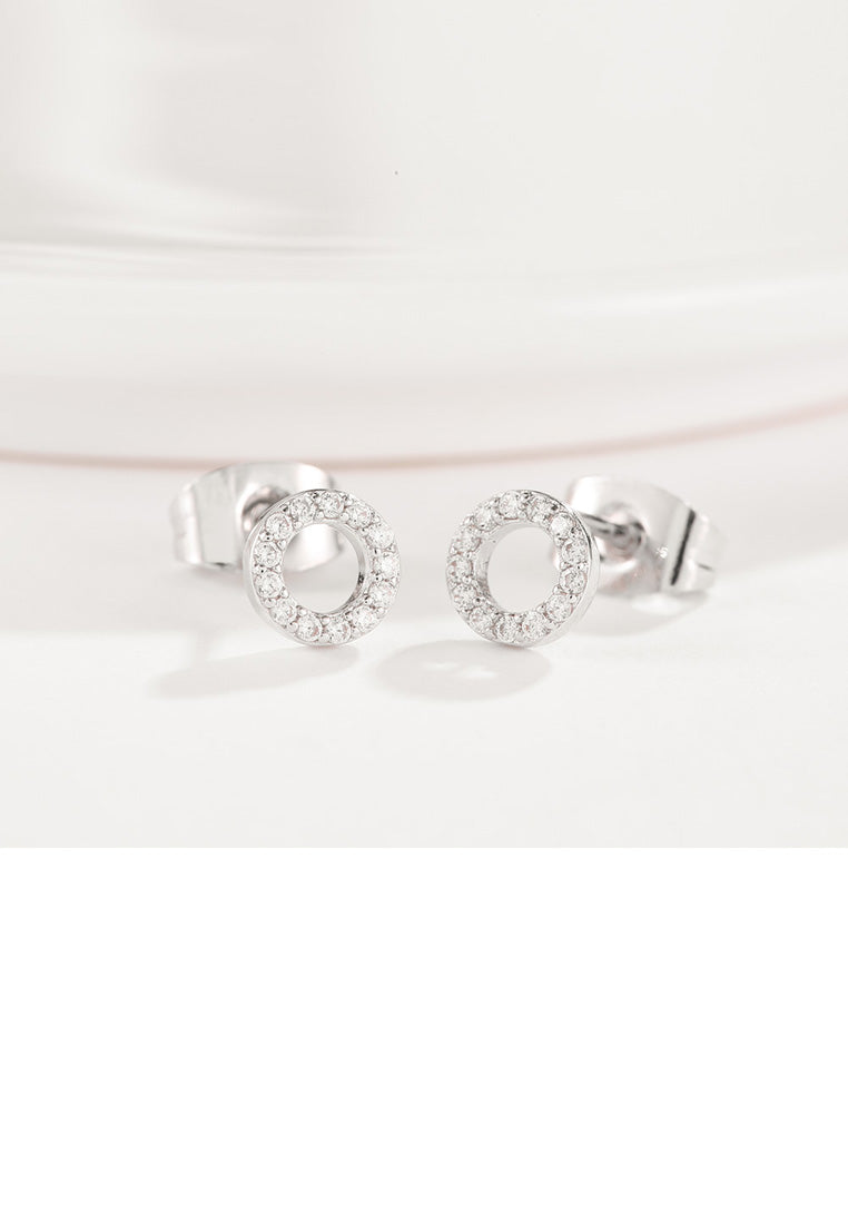 Simple Geometric Hollow Round Cubic Zircon Stud Earrings