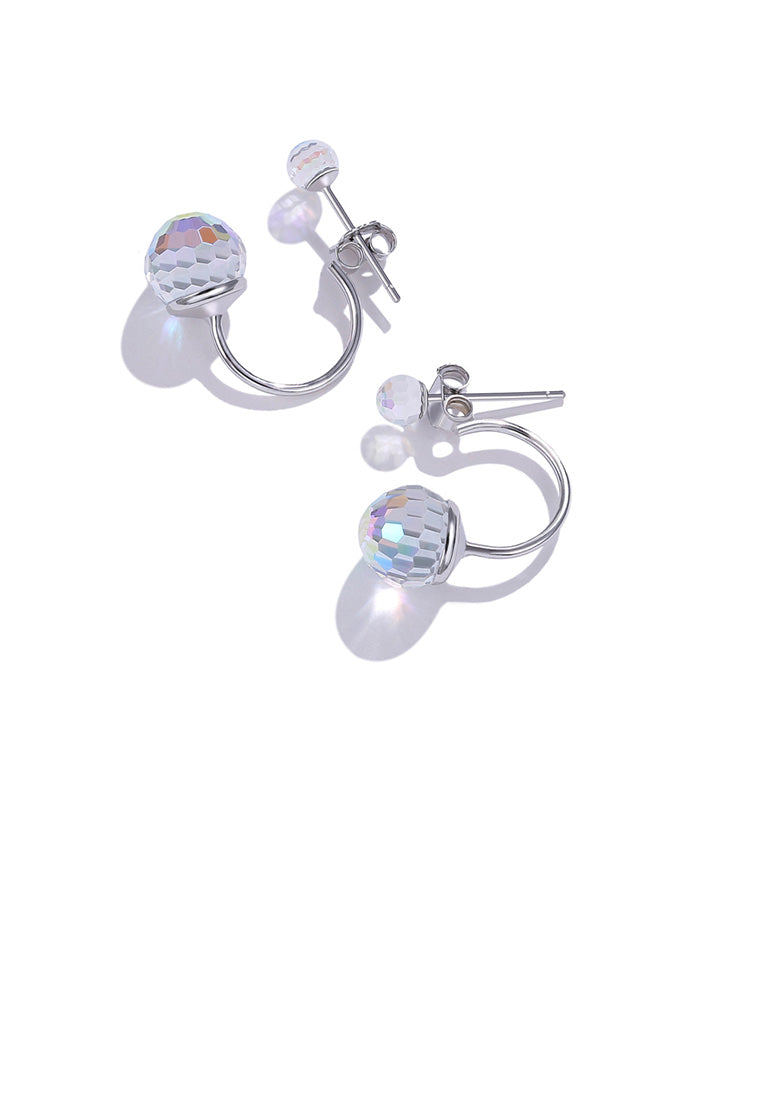 925 Sterling Silver Simple Fashion Geometric Round Earrings with White Austrian Element Crystal