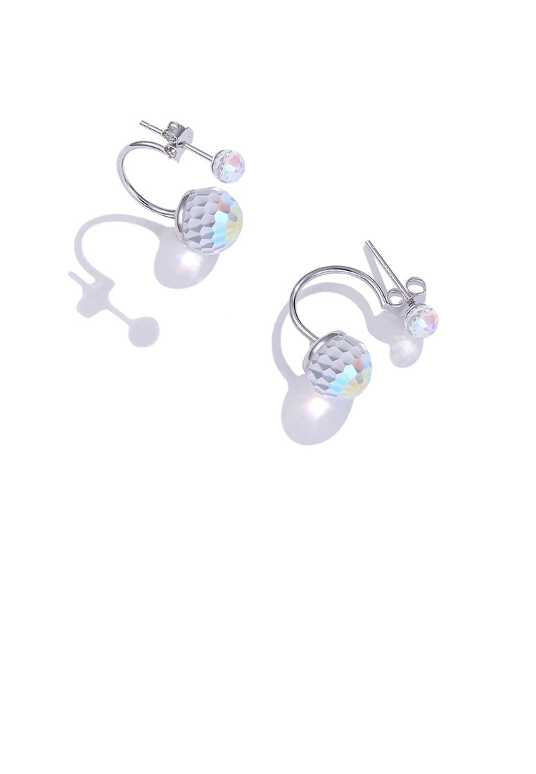 925 Sterling Silver Simple Fashion Geometric Round Earrings with White Austrian Element Crystal