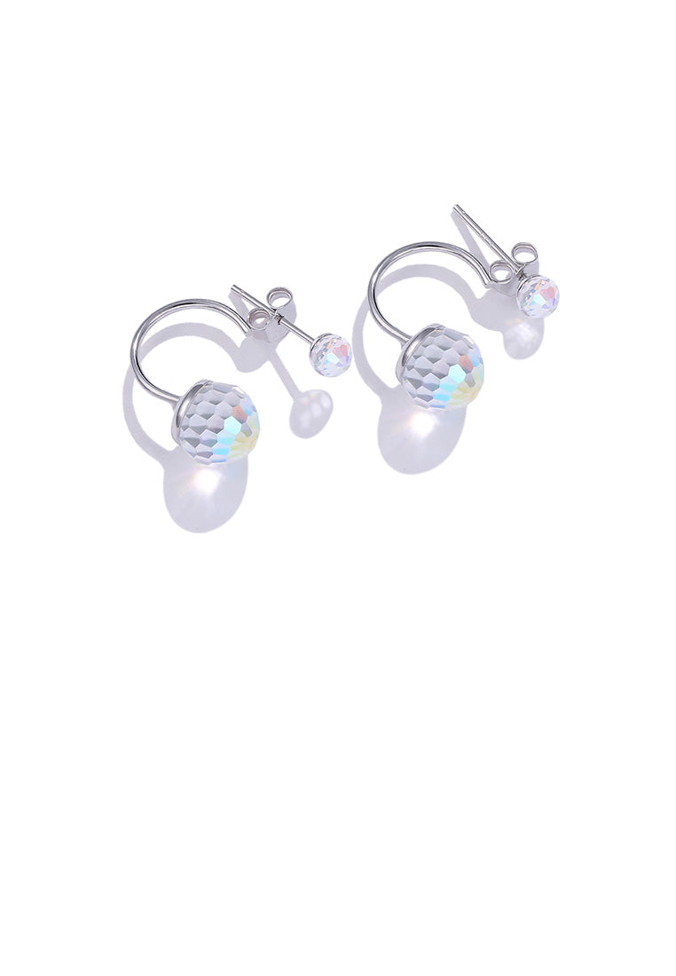 925 Sterling Silver Simple Fashion Geometric Round Earrings with White Austrian Element Crystal