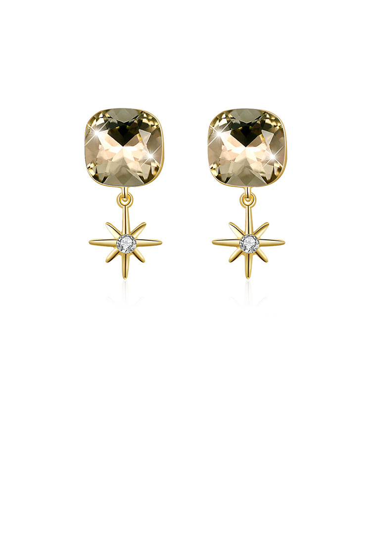 925 Sterling Silver Fashion Elegant Star and Geometric Sqaure Earrings with Champagne Austrian Element Crystal