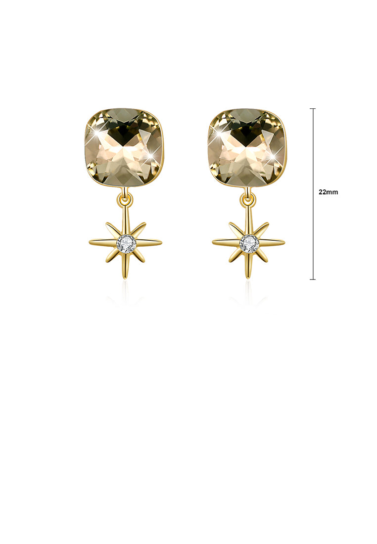 925 Sterling Silver Fashion Elegant Star and Geometric Sqaure Earrings with Champagne Austrian Element Crystal