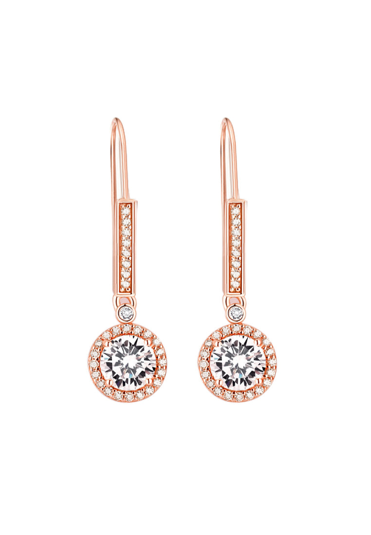 925 Sterling Silver Plated Rose Gold Fashion Elegant Round Cubic Zircon Earrings