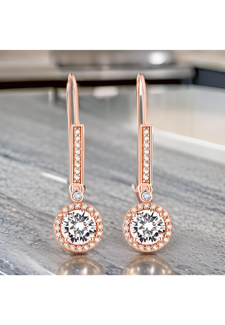 925 Sterling Silver Plated Rose Gold Fashion Elegant Round Cubic Zircon Earrings