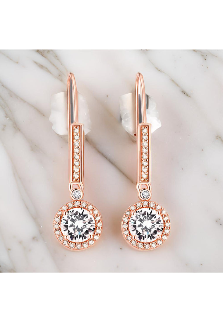 925 Sterling Silver Plated Rose Gold Fashion Elegant Round Cubic Zircon Earrings