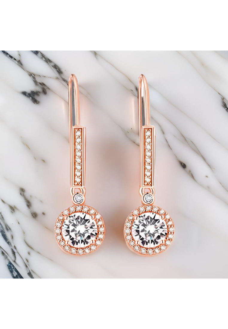 925 Sterling Silver Plated Rose Gold Fashion Elegant Round Cubic Zircon Earrings