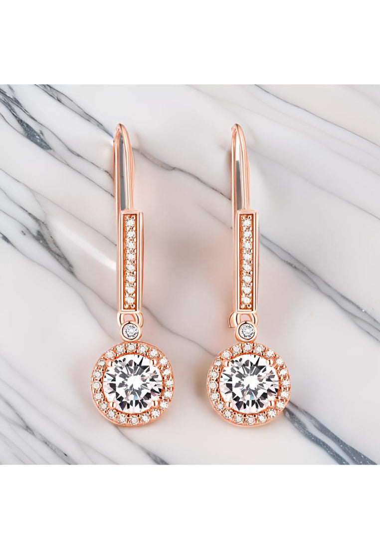 925 Sterling Silver Plated Rose Gold Fashion Elegant Round Cubic Zircon Earrings