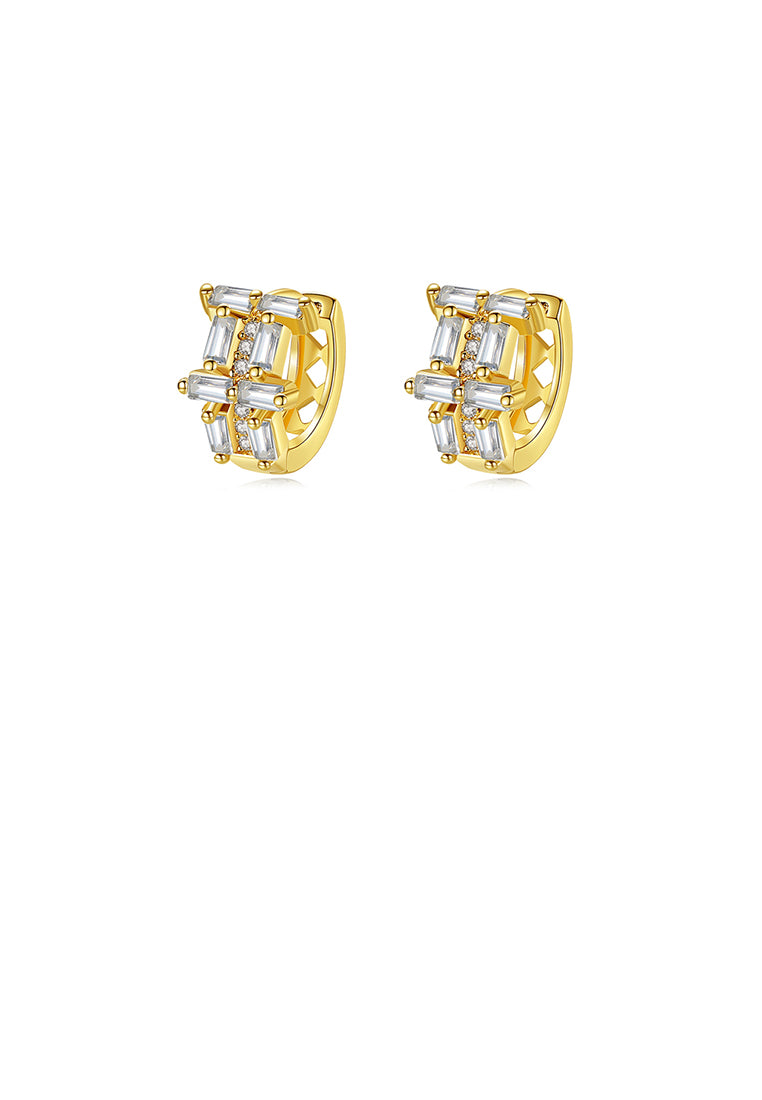 Simple and Fashion Plated Gold Geometric U-shaped Stud Earrings with Cubic Zirconia - Luxurious Look