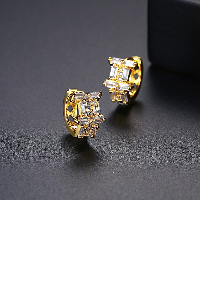 Simple and Fashion Plated Gold Geometric U-shaped Stud Earrings with Cubic Zirconia - Luxurious Look