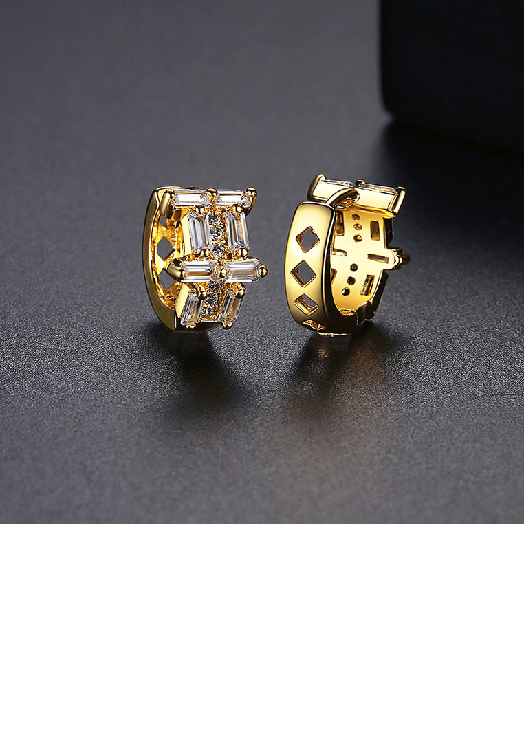 Simple and Fashion Plated Gold Geometric U-shaped Stud Earrings with Cubic Zirconia - Luxurious Look