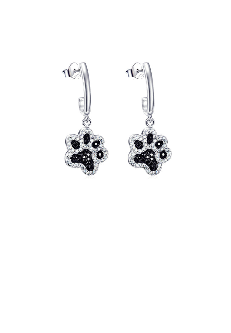 925 Sterling Silver Simple Cute Dog Paw Earrings with Cubic Zirconia - Luxurious Look