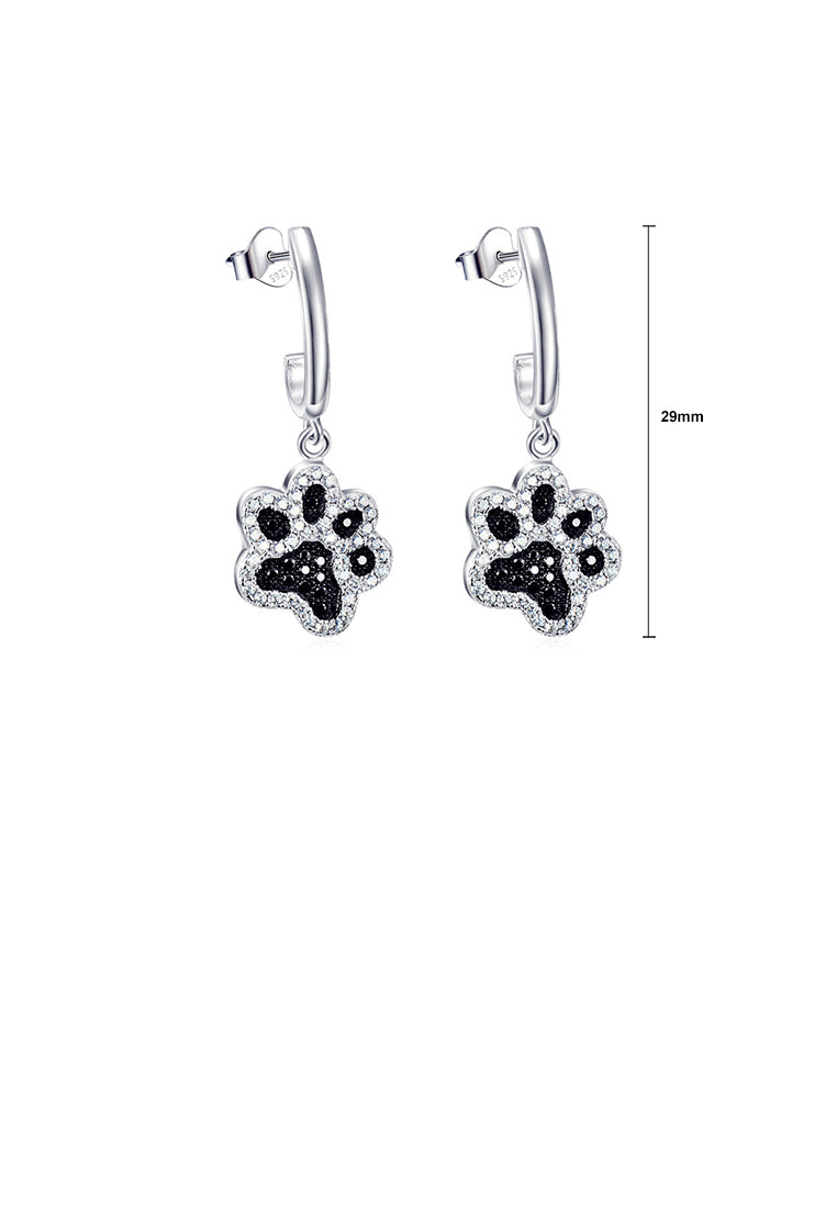 925 Sterling Silver Simple Cute Dog Paw Earrings with Cubic Zirconia - Luxurious Look