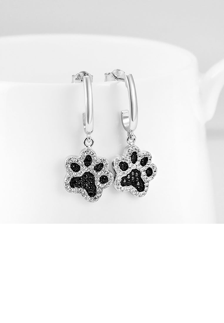 925 Sterling Silver Simple Cute Dog Paw Earrings with Cubic Zirconia - Luxurious Look