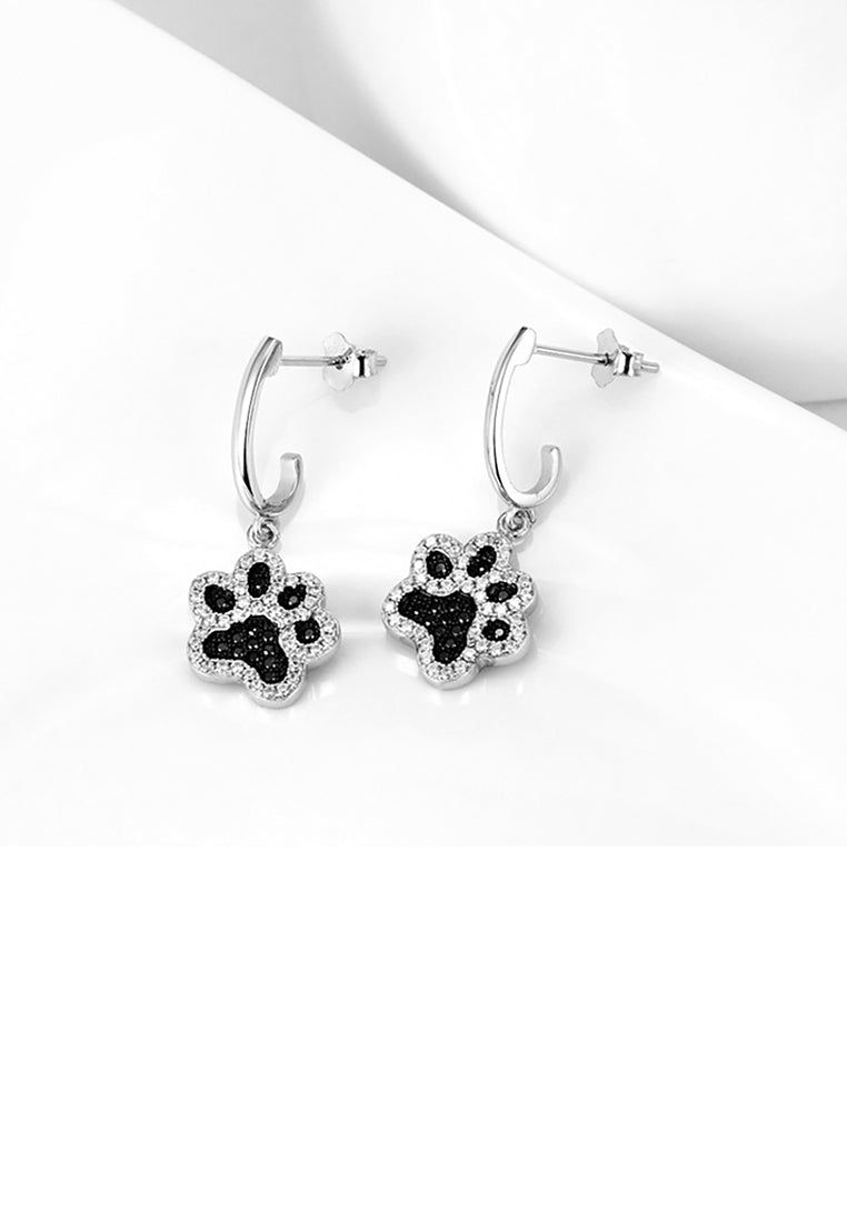 925 Sterling Silver Simple Cute Dog Paw Earrings with Cubic Zirconia - Luxurious Look
