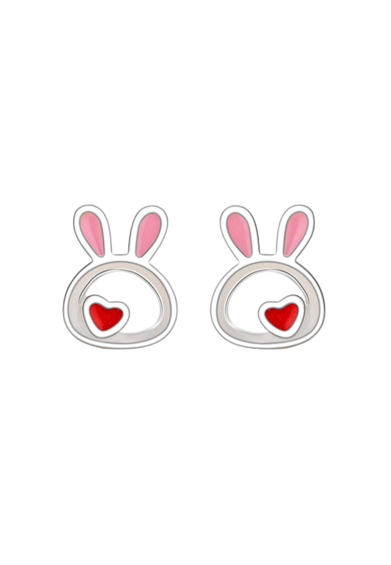 925 Sterling Silver Plated Rose Gold Lovely Simple Hollow Rabbit Stud Earrings with Cubic Zirconia - Luxurious Look