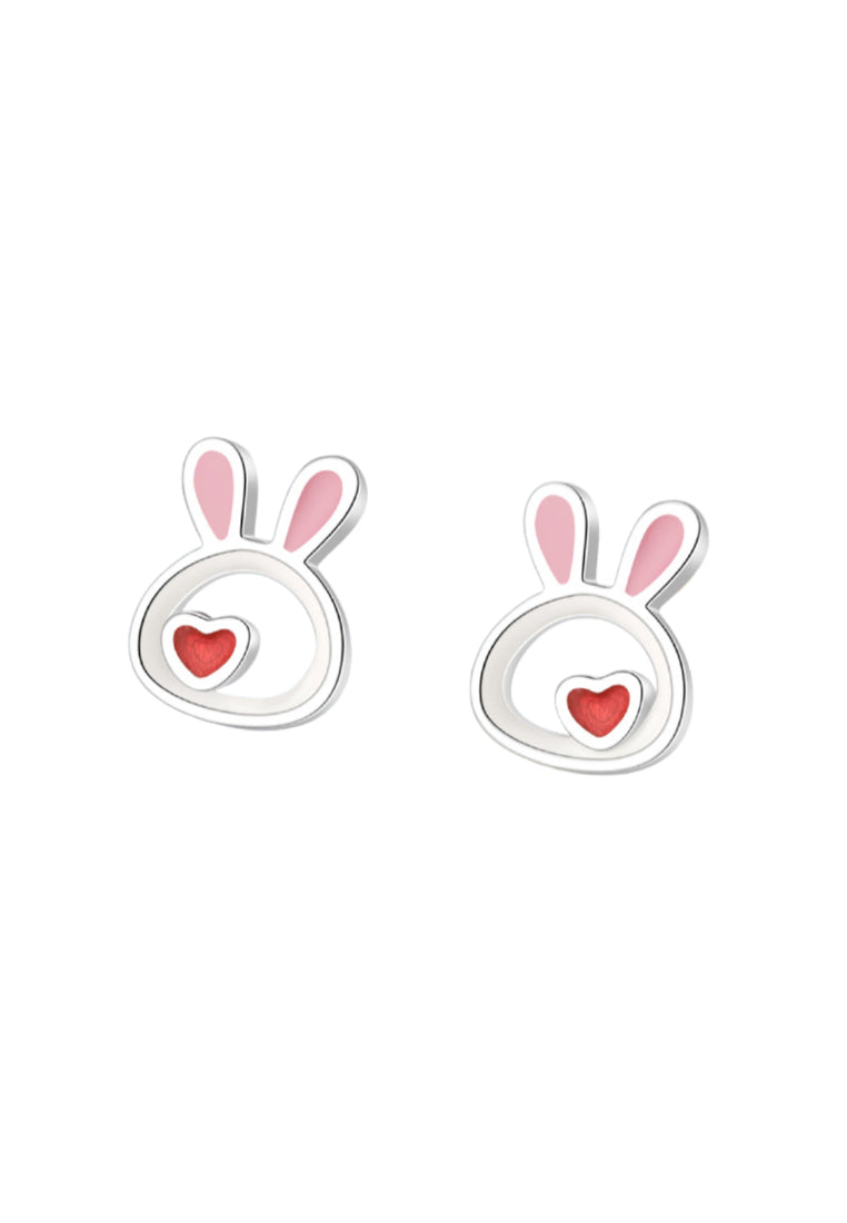 925 Sterling Silver Plated Rose Gold Lovely Simple Hollow Rabbit Stud Earrings with Cubic Zirconia - Luxurious Look